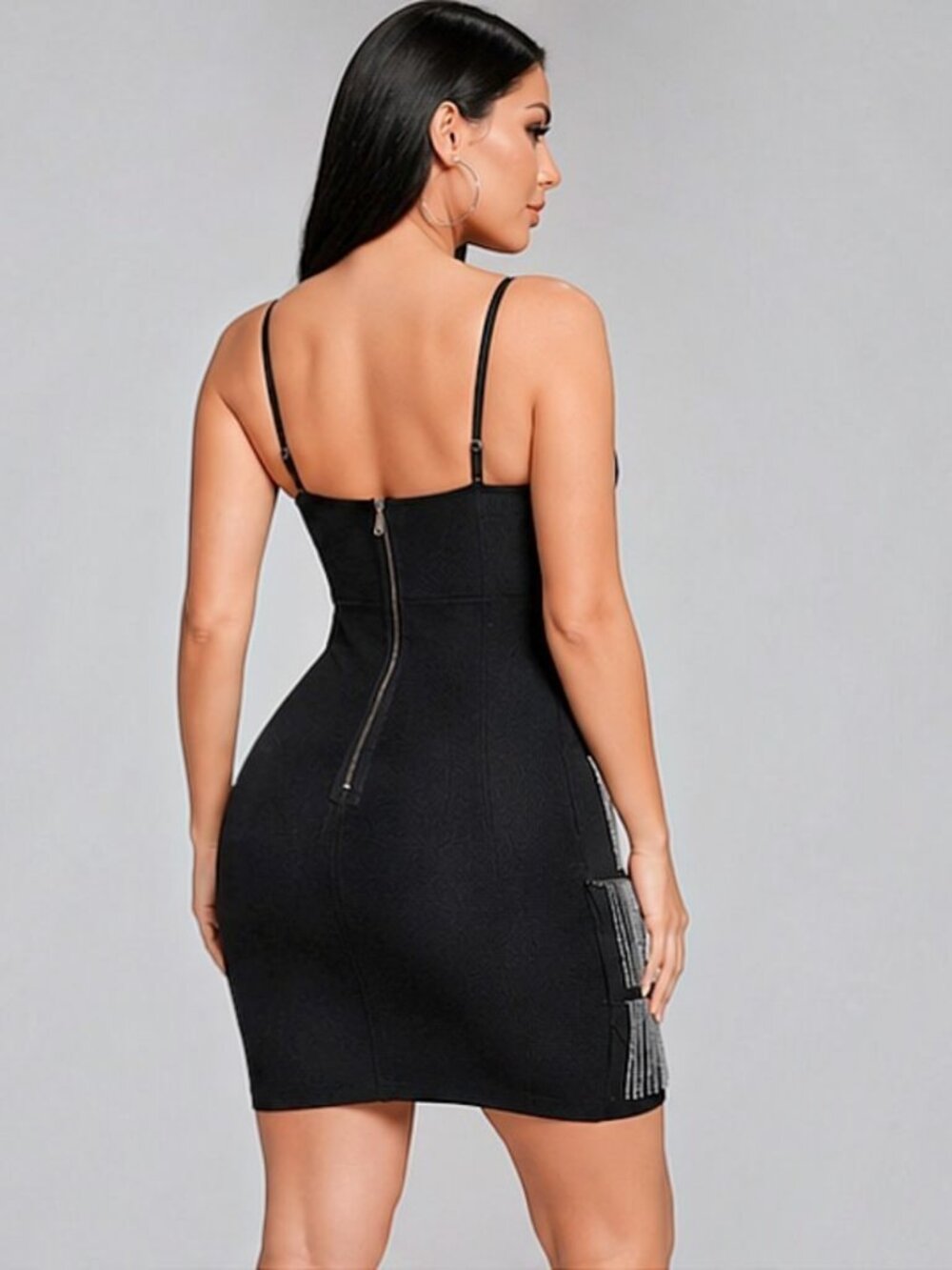 Rhinestone Crystal Fringe Bandage Bodycon Cocktail Dress Body Sculpting Fit - Picture 3 of 9